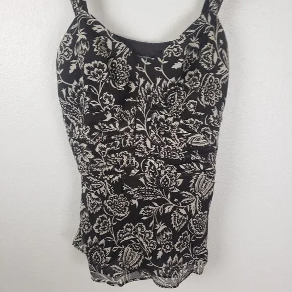 Women's Ann Taylor Brown Chiffon Floral Ruched Business Casual Attire Size 02 - Picture 10 of 11